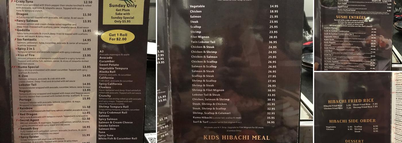 Kumo Hibachi & Sushi Menu