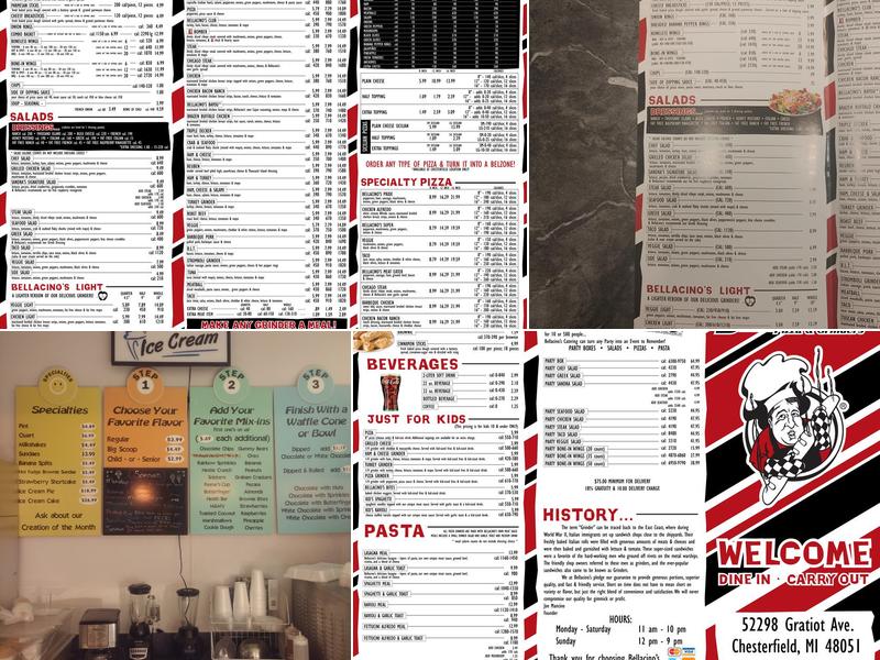 Bellacino’s Pizza and Grinders Inside Gargies Bar Menu