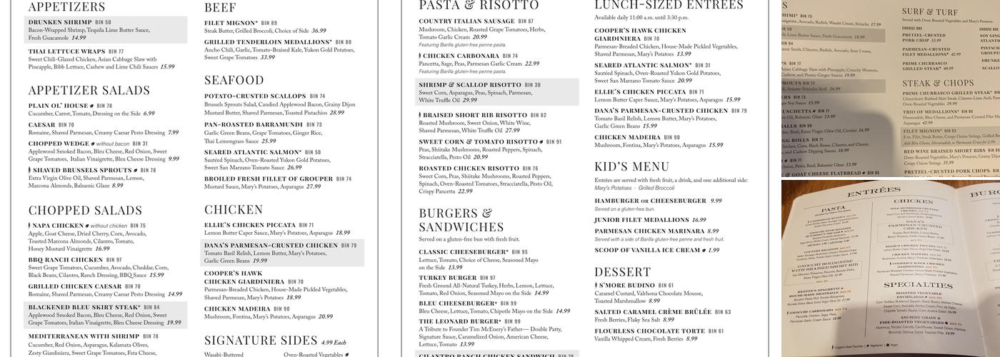Cooper's Hawk Winery & Restaurant- Ashburn Menu