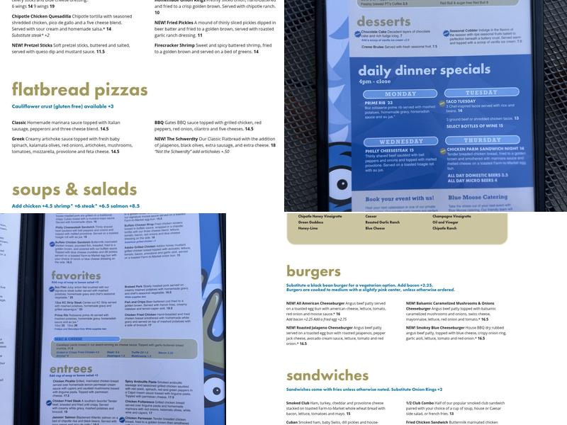 Blue Moose Menu