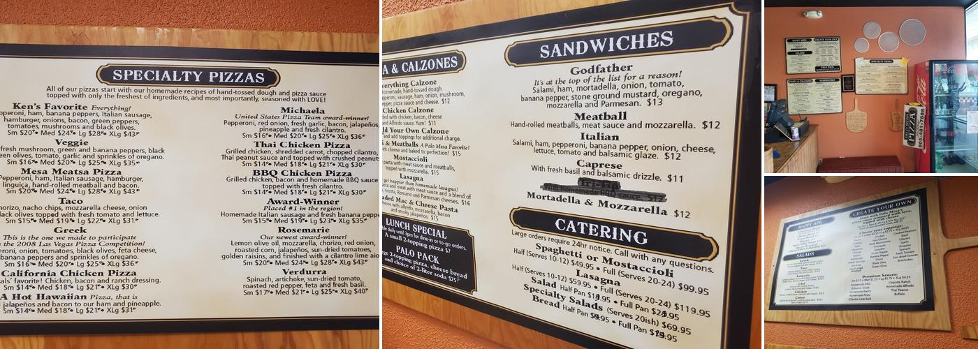 Palo Mesa Pizza II Menu