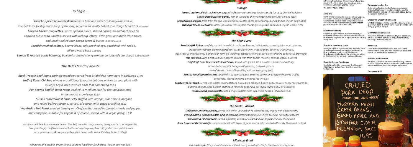 The Bell, Outwood Menu