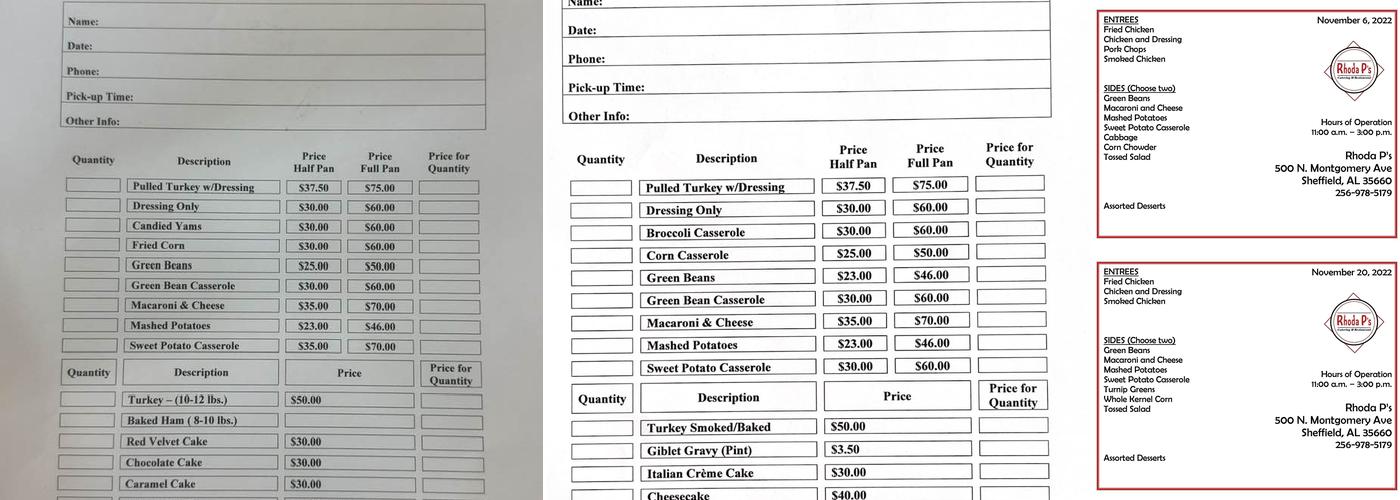 Rhoda P's Restaurant & Catering Menu