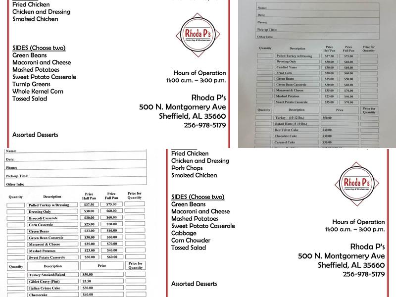 Rhoda P's Restaurant & Catering Menu