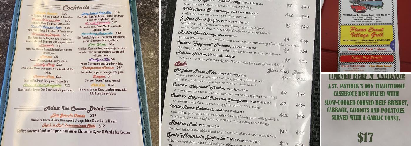 Rock & Roll Diner Menu