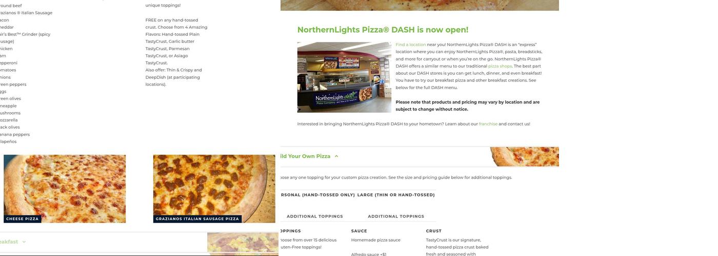 Northern Lights Pizza Menu