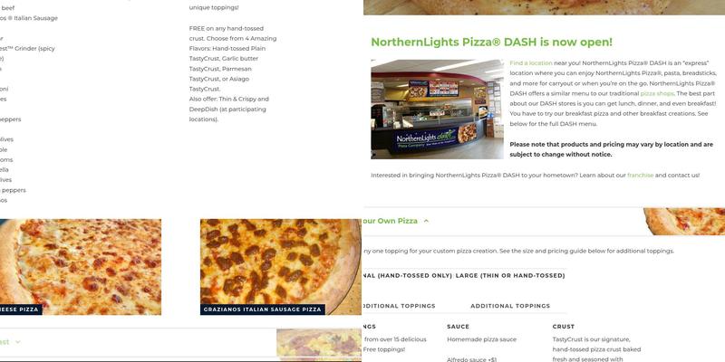 Northern Lights Pizza Menu