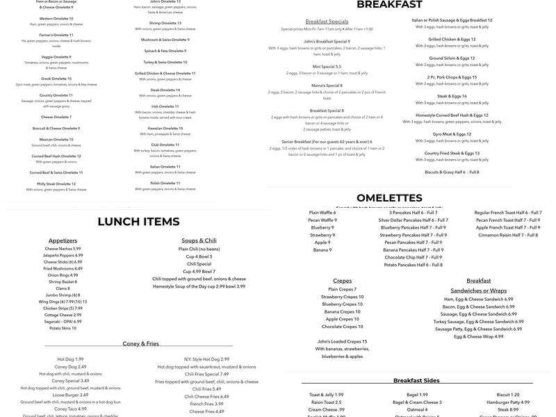 John's Family Grill Restaurant Menu
