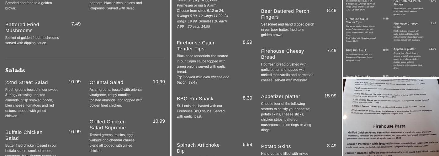 Fire House Pub Menu