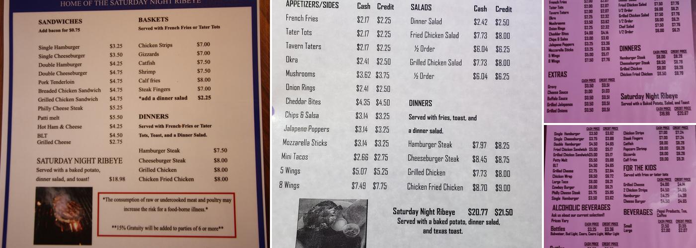 Plains Tavern Menu