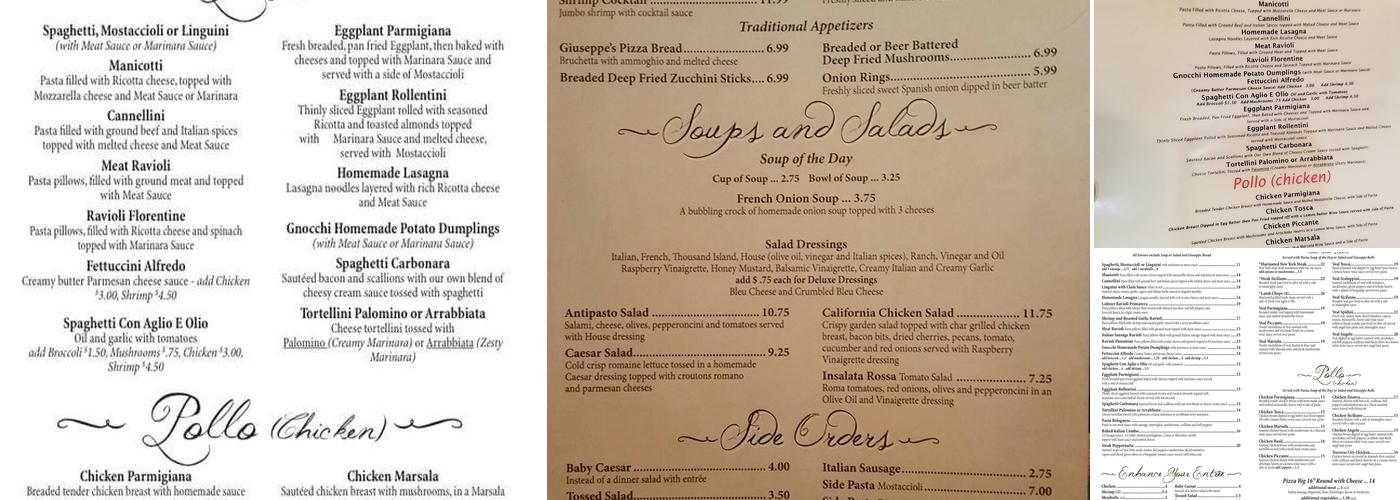 Giuseppe's Restaurant Menu