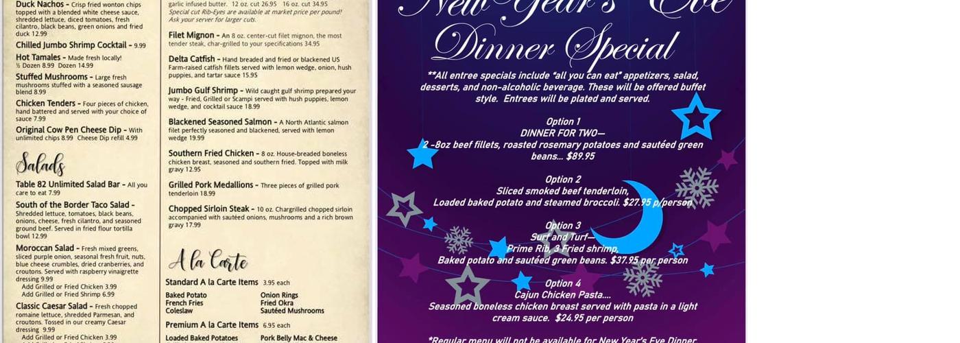 Table 82 @ The Cow Pen Menu