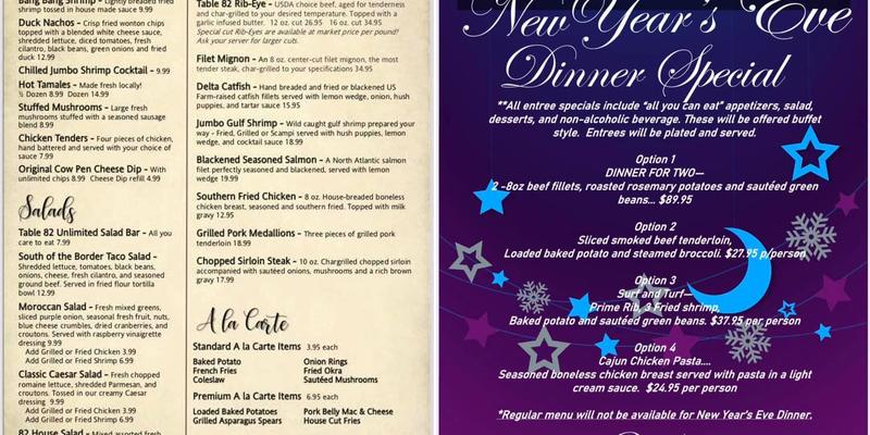 Table 82 @ The Cow Pen Menu