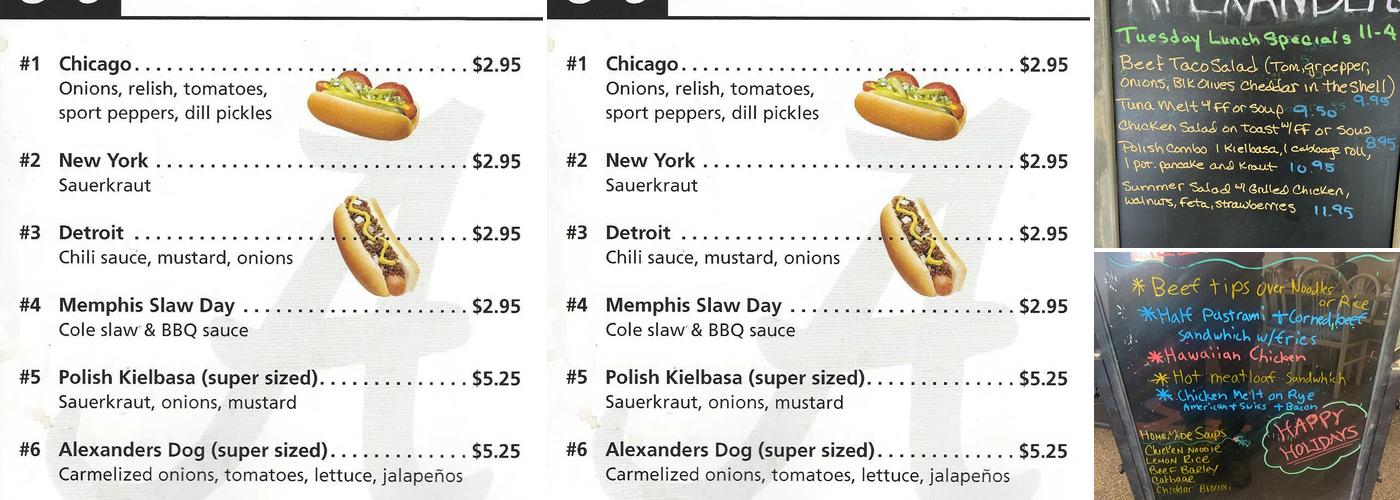 Alexanders Deli Diner Menu