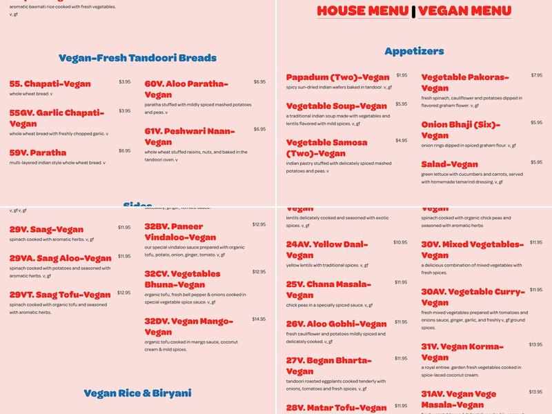 Flavor of India Menu