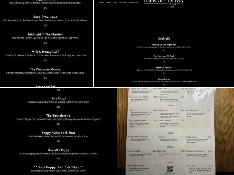 milk & honey Menu