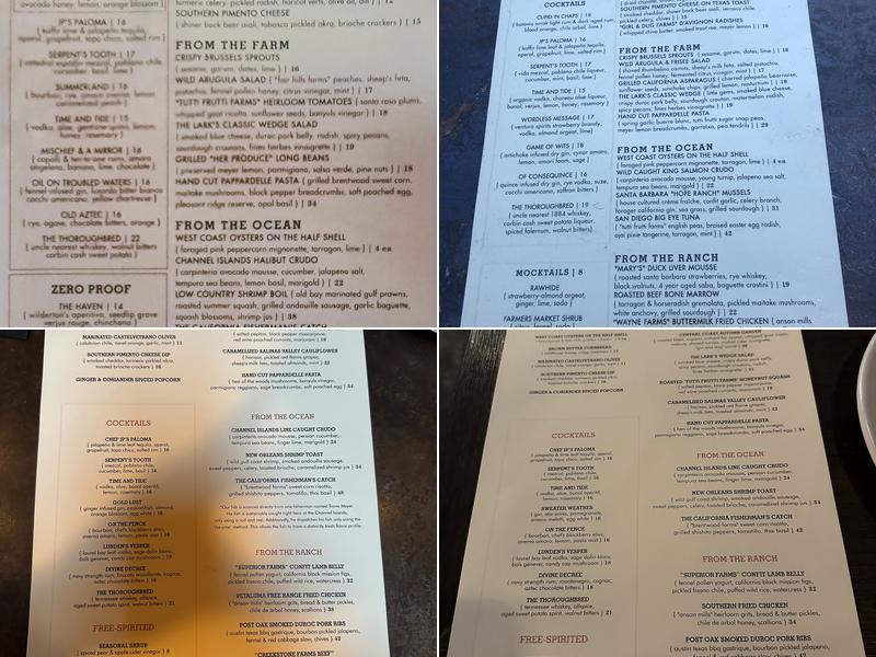 The Lark Santa Barbara Menu