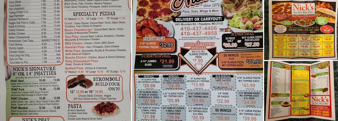 Nick's Pizza & Subs Menu