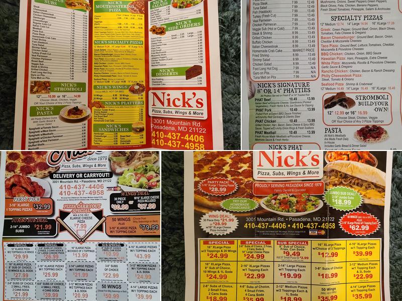 Nick's Pizza & Subs Menu