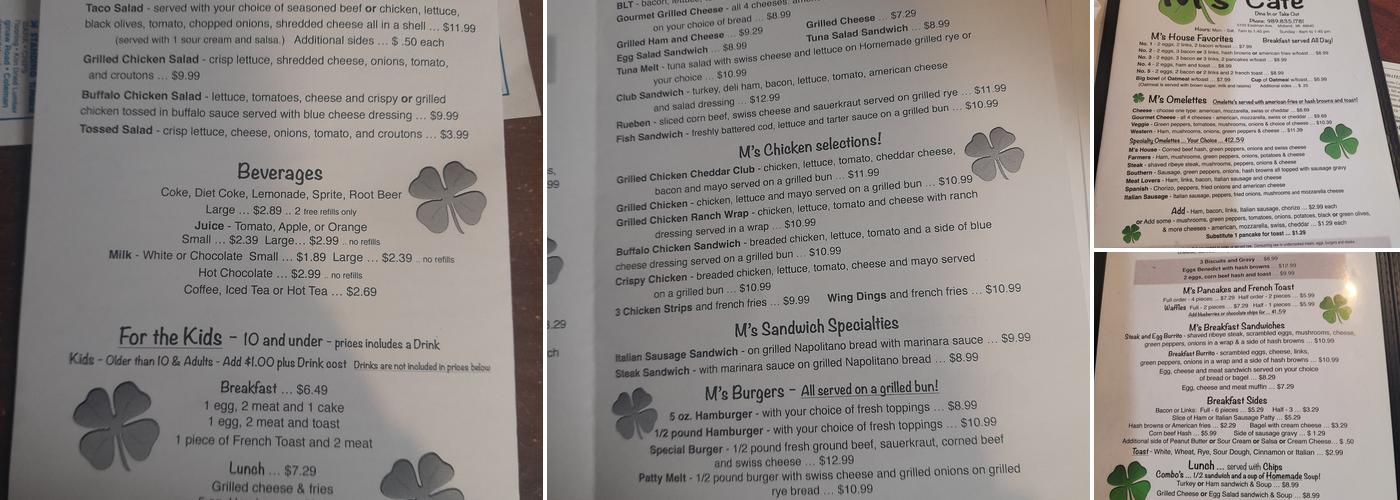 M's Cafe Menu
