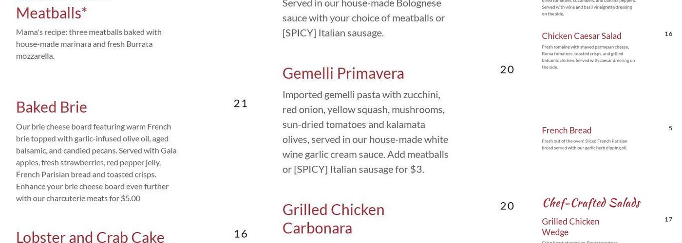 Michaelee's Italian Life Caffe Menu