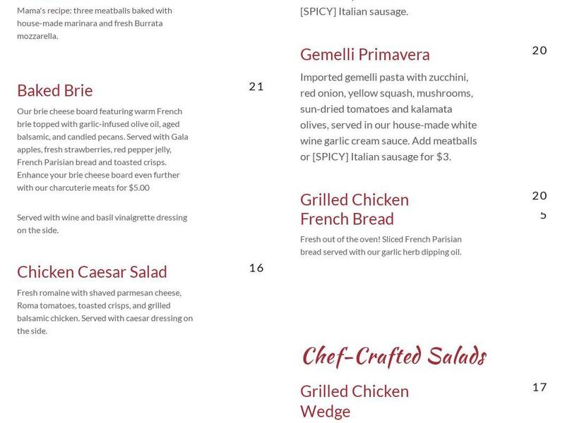 Michaelee's Italian Life Caffe Menu