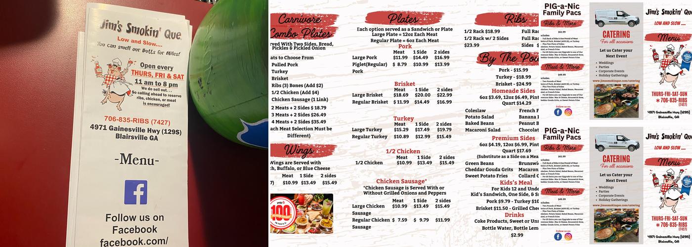 Jim's Smokin' Que Menu