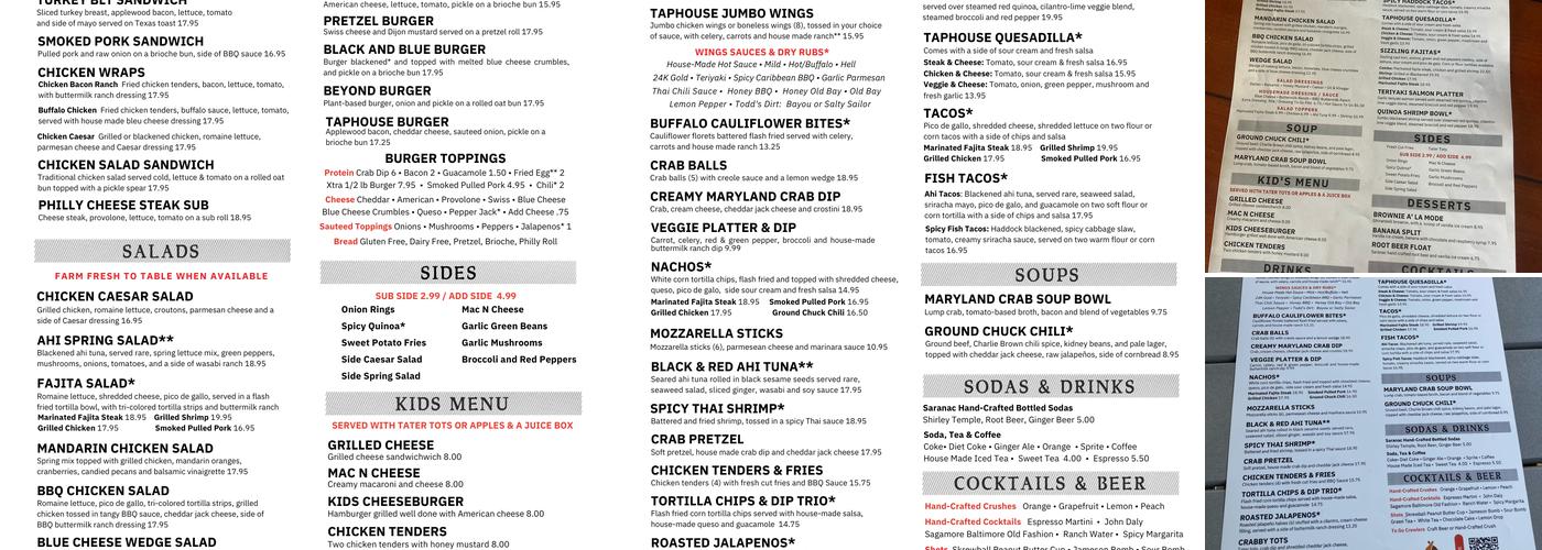 Severna Park Taphouse Menu