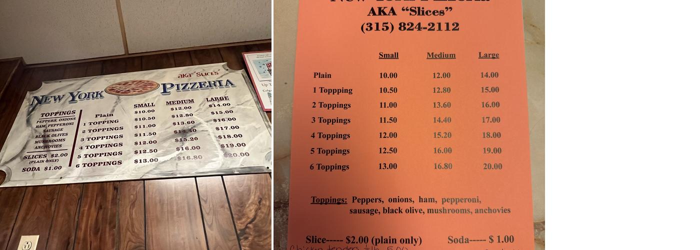 New York Pizzeria aka Slices Menu