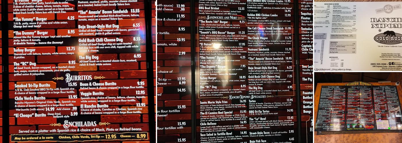 Rancho Nipomo BBQ Menu