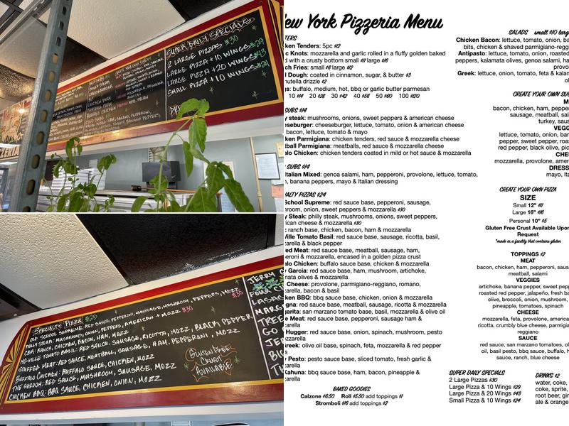 New York Pizzeria Menu