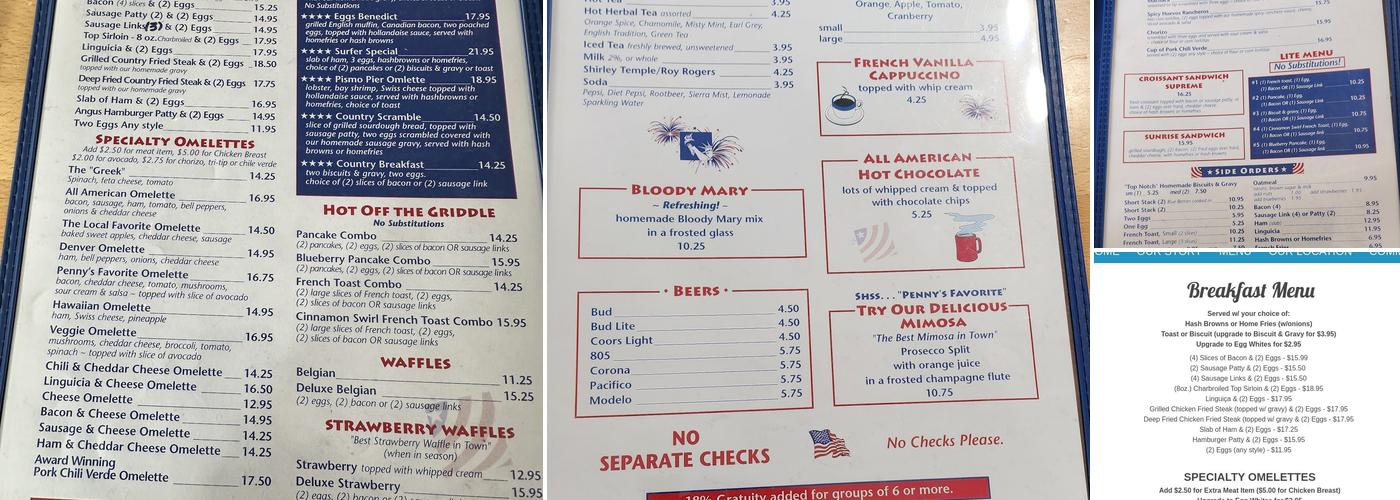 Penny's All American Cafe Menu
