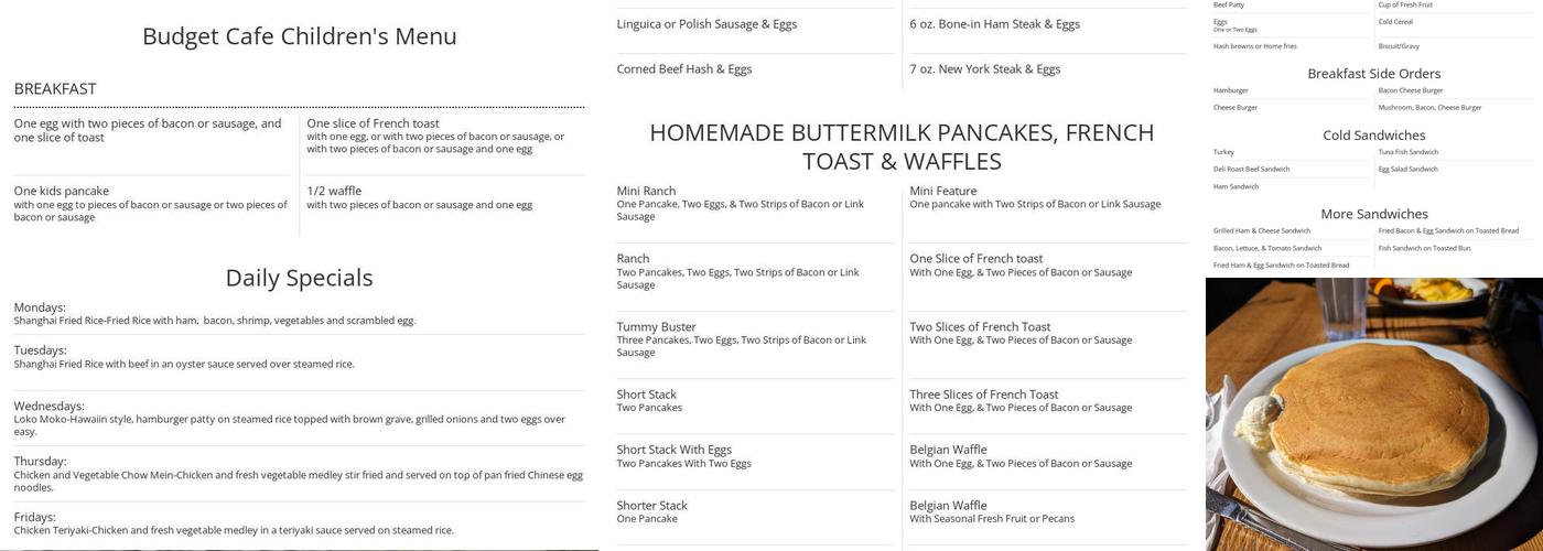 Budget Cafe Menu