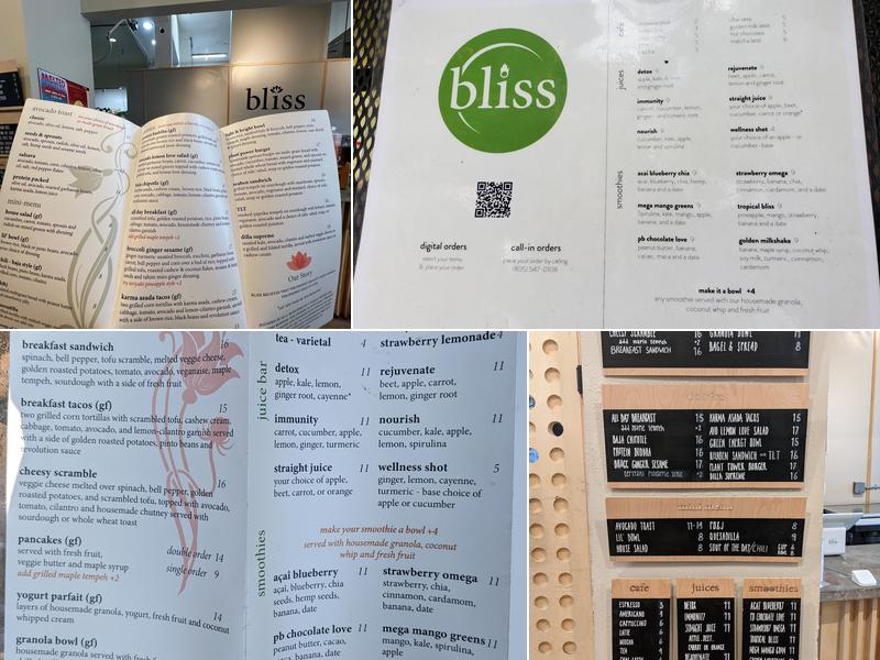 Bliss Living Wellness Menu