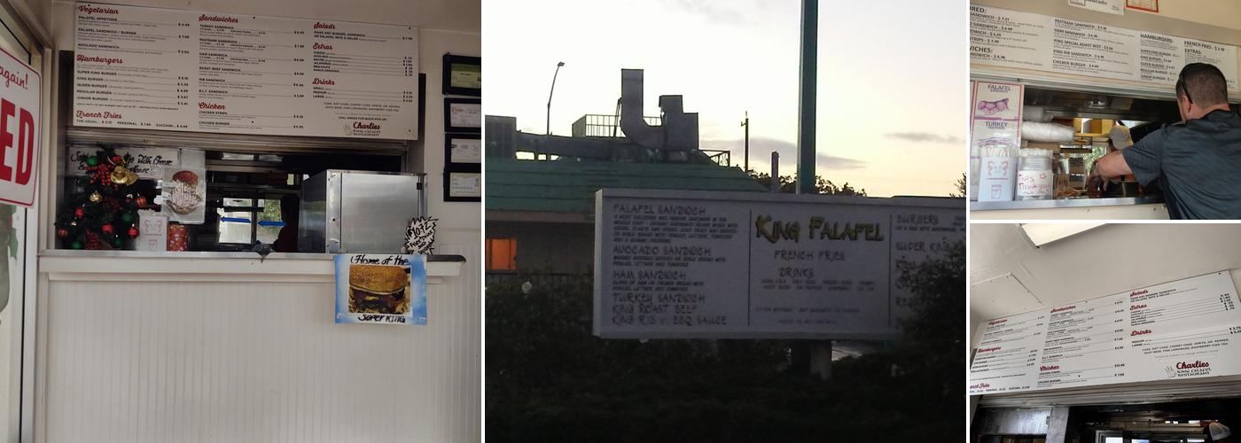 Charlies Burger, King Falafel Menu