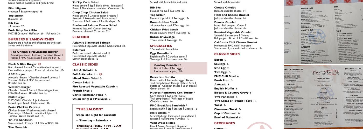 F. McLintocks Saloon Menu