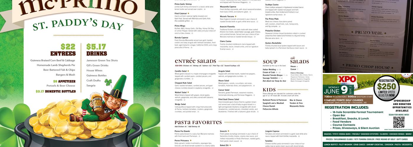 Primo Pasta Kitchen Menu