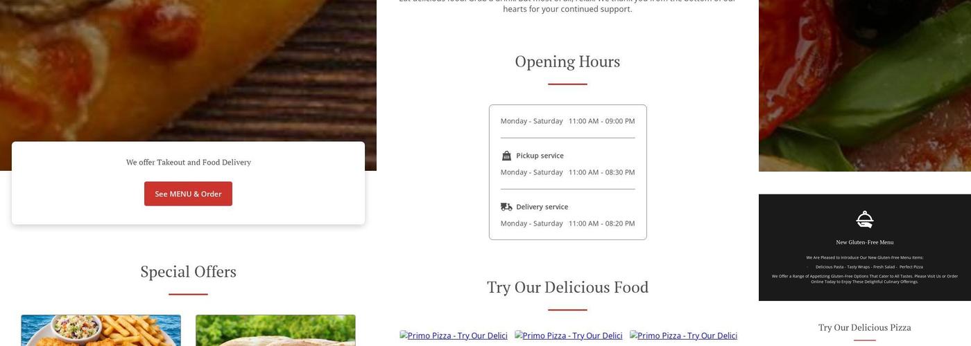 Primo Pizza Menu