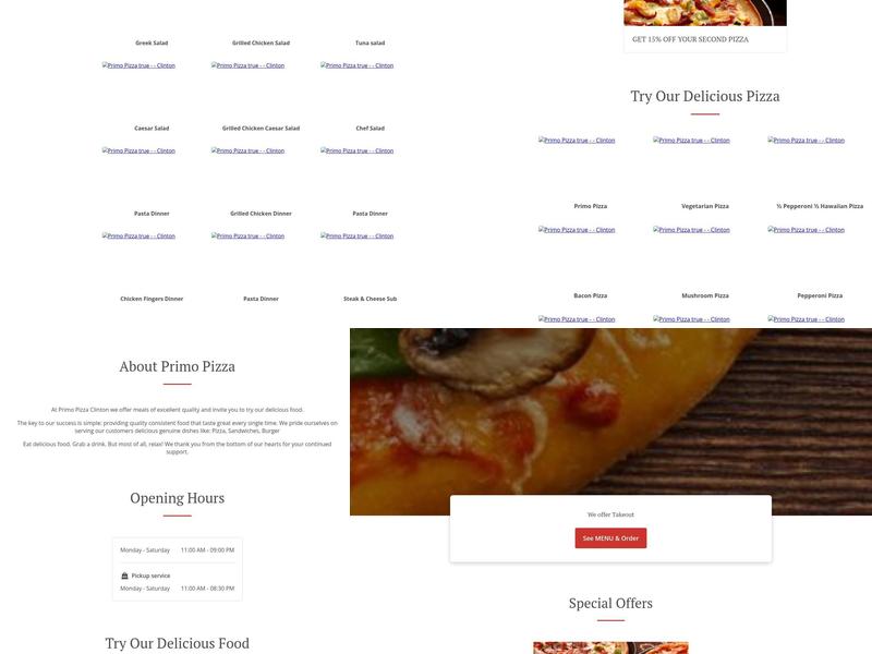 Primo Pizza Menu