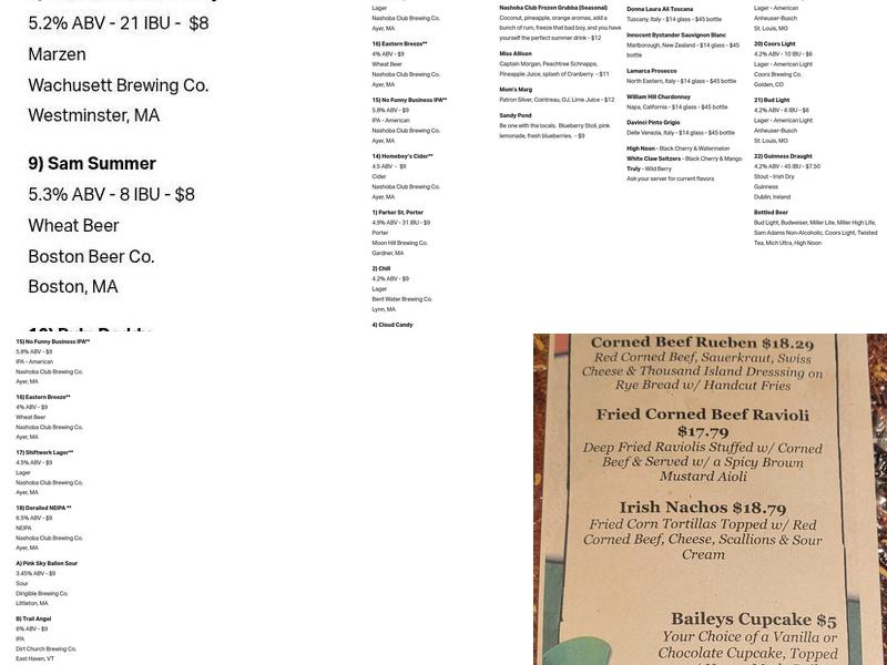 Nashoba Club Pizza & Taproom Menu