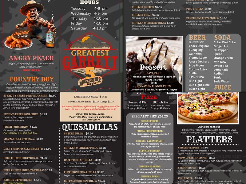 Backbone Mt Pizza Menu