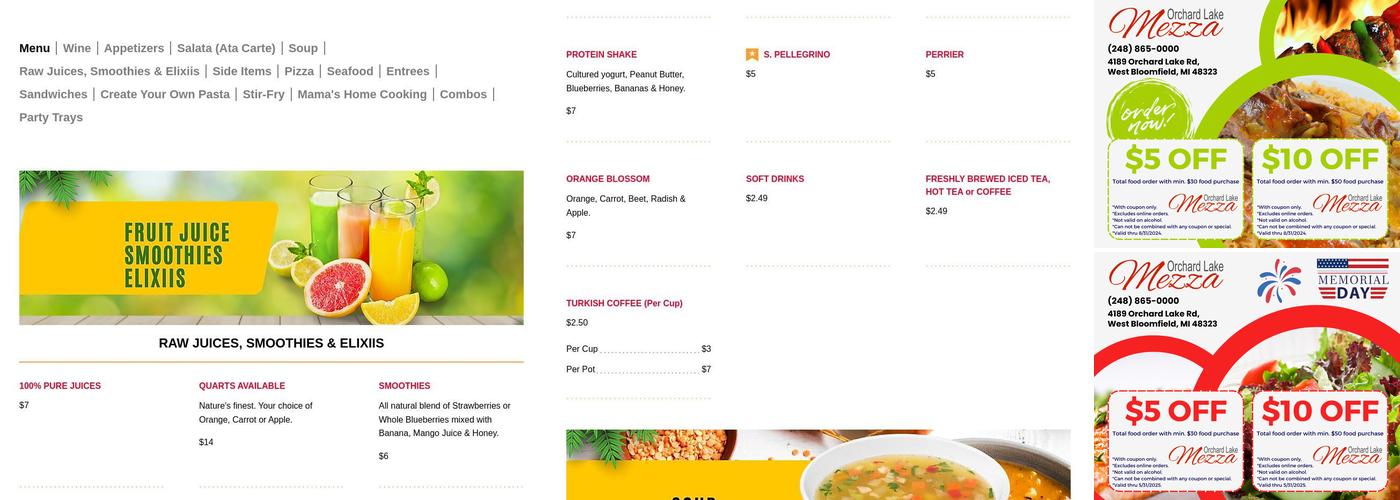 Orchard Lake Mezza Restaurant Menu