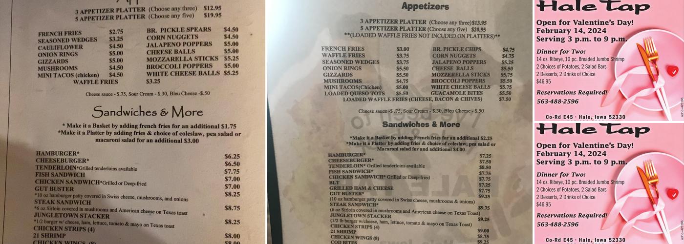 Hale Tap & Supper Club Menu