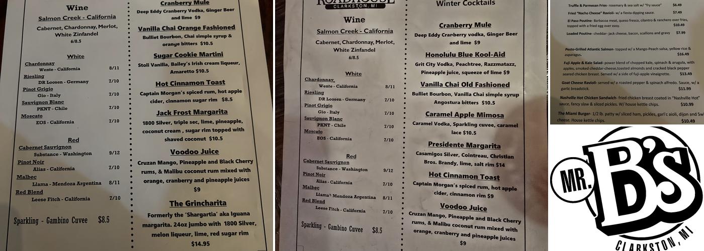 Mr. B's Roadhouse Menu