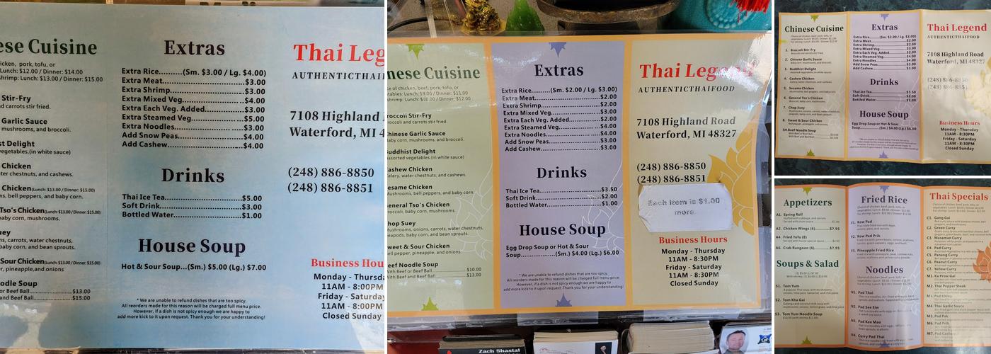 Thai Legend Menu