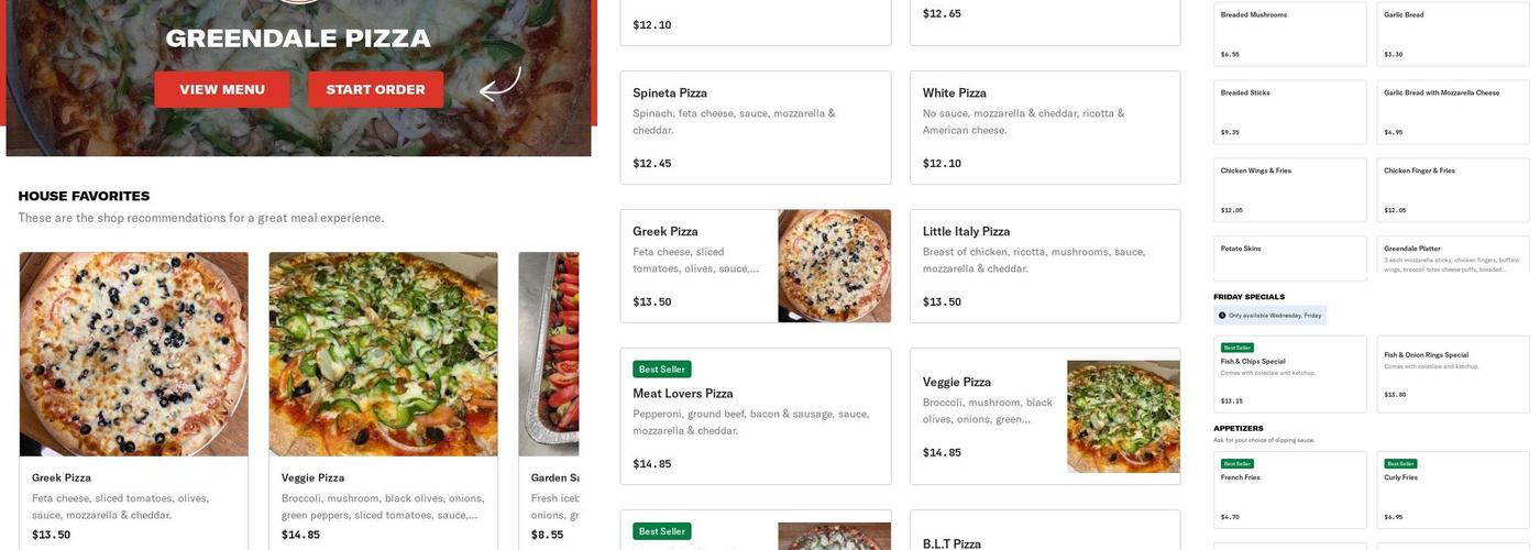 Greendale Pizza Menu
