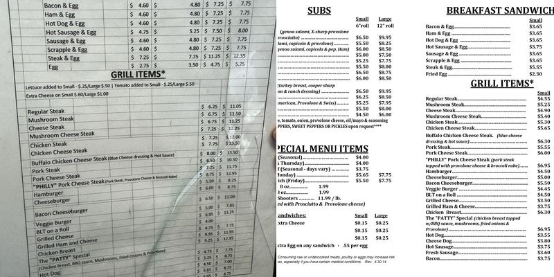 Earl's Sub Shop Menu
