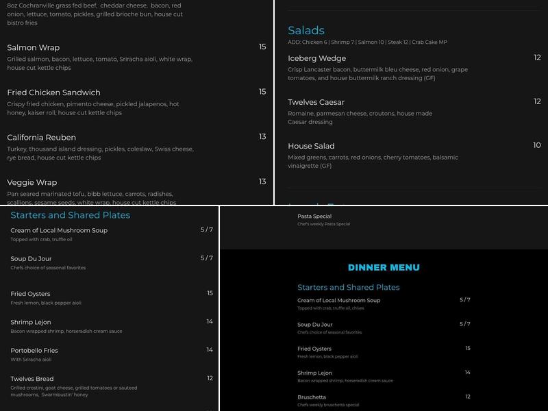 Twelves Grill & Cafe Menu