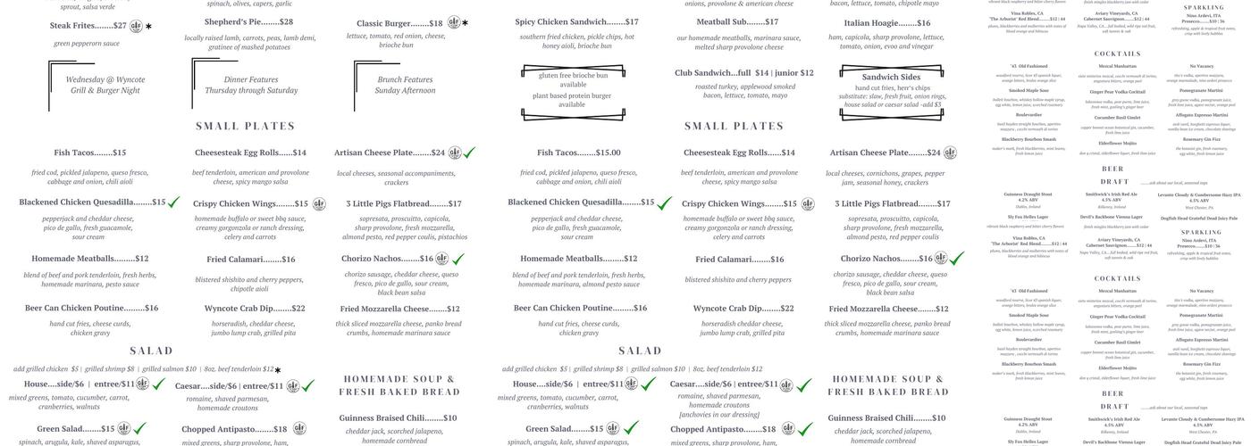 The Pub @ Wyncote Menu