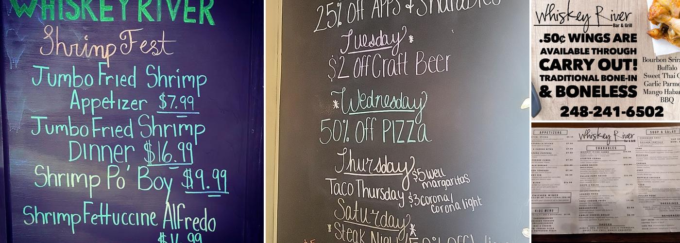 Whiskey River Bar & Grill Menu